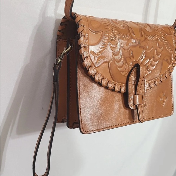 Patricia Nash Lanza Tooled Leather Crossbody Bag-Burnished Cognac - Picture 3 of 4